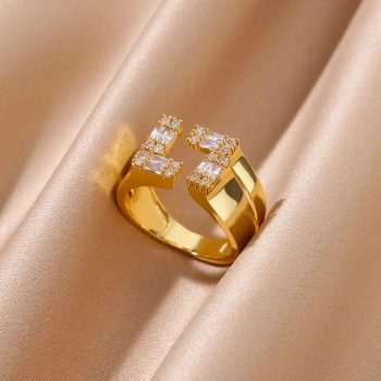 Gold Plated Stainless Steel Zircon Adjustable Ring