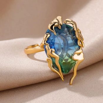 Stainless Steel Gold Color Adjustable Zircon Ring
