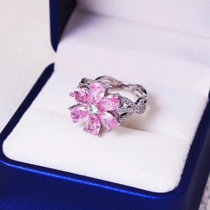 Splendid Pink Zirconia Flower Finger Ring