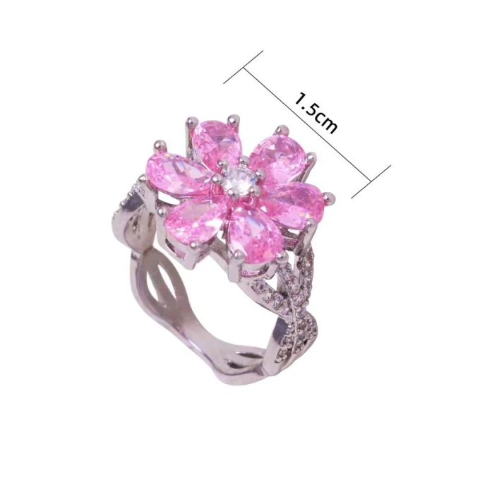 Splendid Pink Zirconia Flower Finger Ring