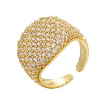 Round Geometry Gold Color Cubic Zircon Adjustable Finger Ring