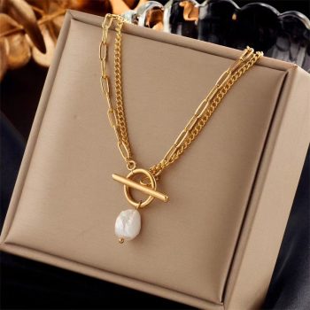 Stainless Steel OT Clasp Large Pearl Pendant Necklace!
