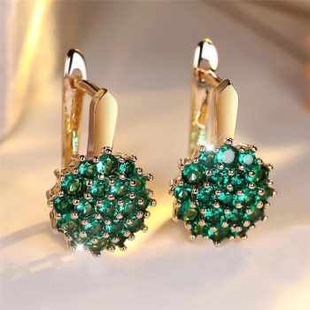 Crystal Green Round Zircon Sunflower Hoop Earrings